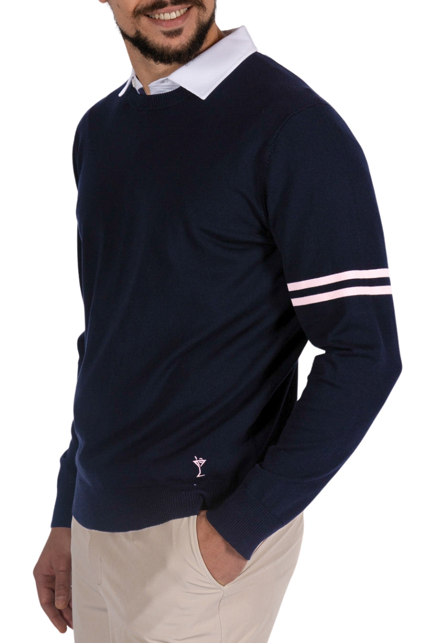 Men&#39;s Navy Striped Crewneck Sweater