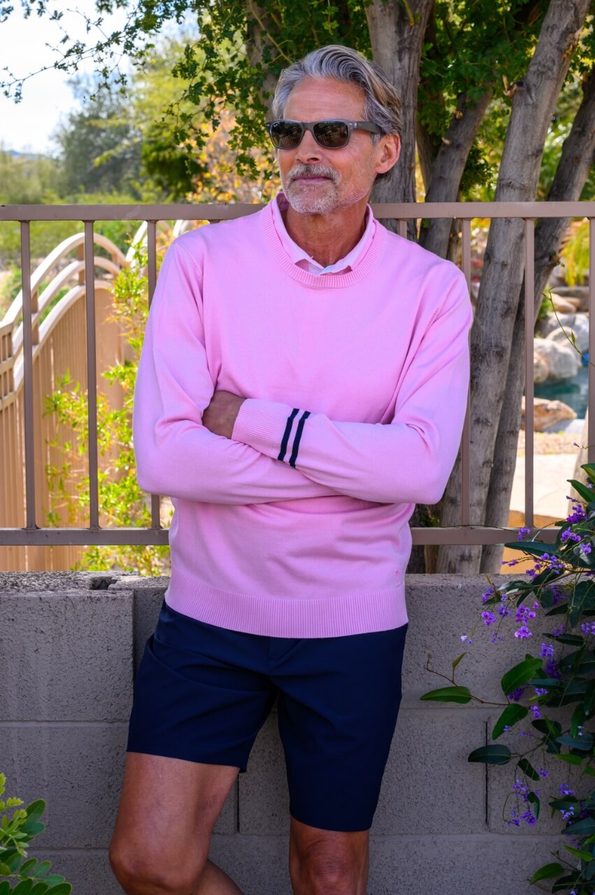 Men&#39;s Light Pink Striped Crewneck Sweater