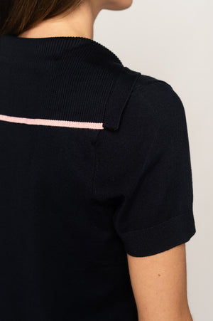 Navy/Light Pink Short Sleeve Sweater