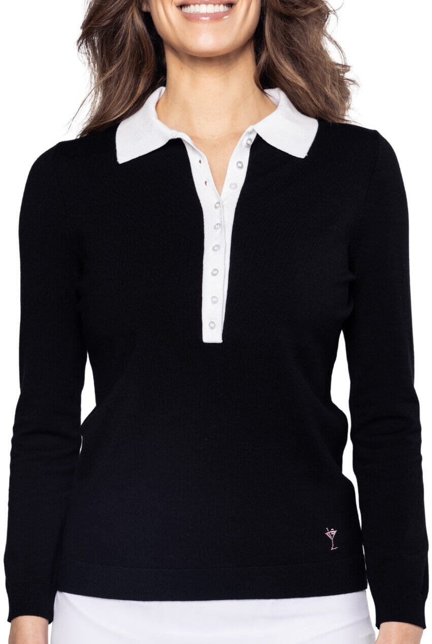 Black Button Polo Sweater - GolftiniSweaters