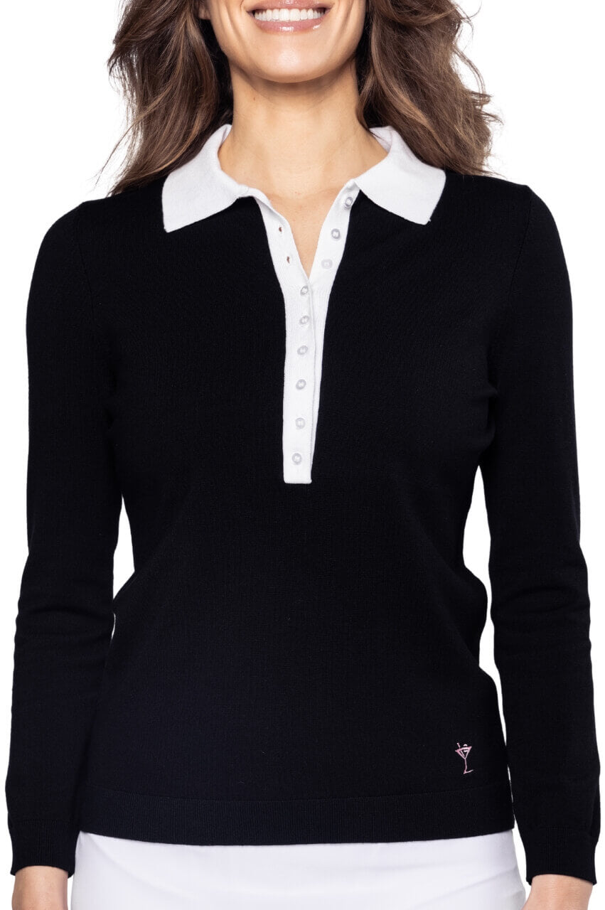 Black Button Polo Sweater - GolftiniSweaters