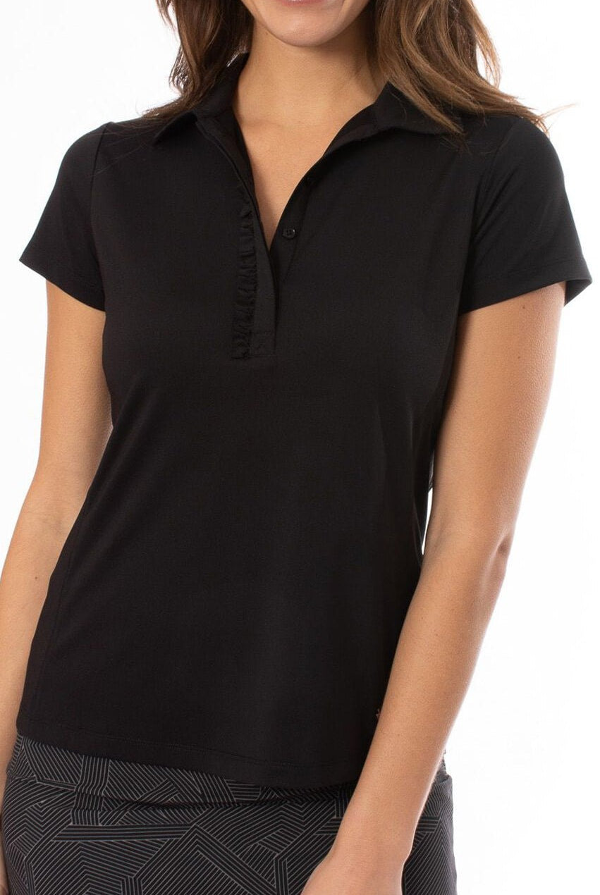 Black Short Sleeve Ruffle Polo - GolftiniTops