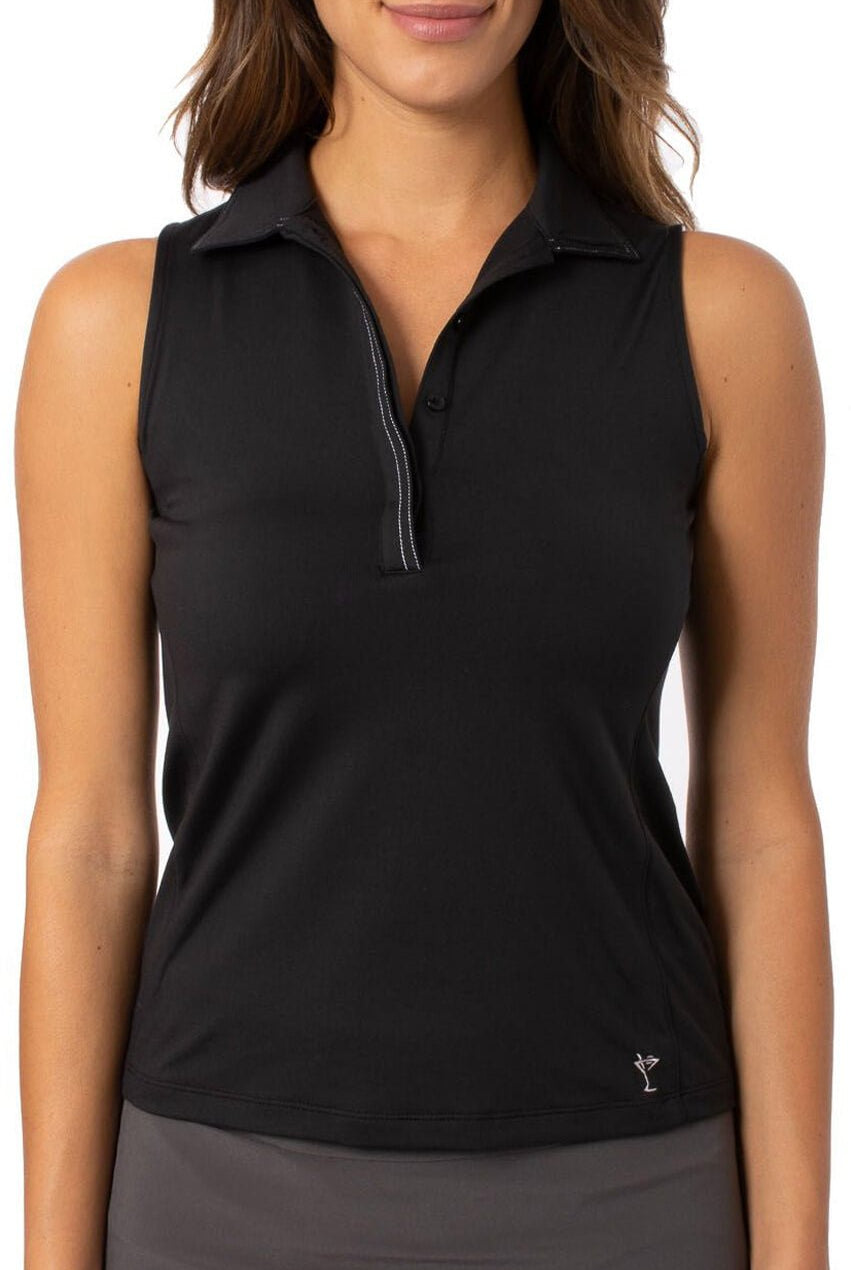Black Sleeveless Fabulous Polo - GolftiniTops