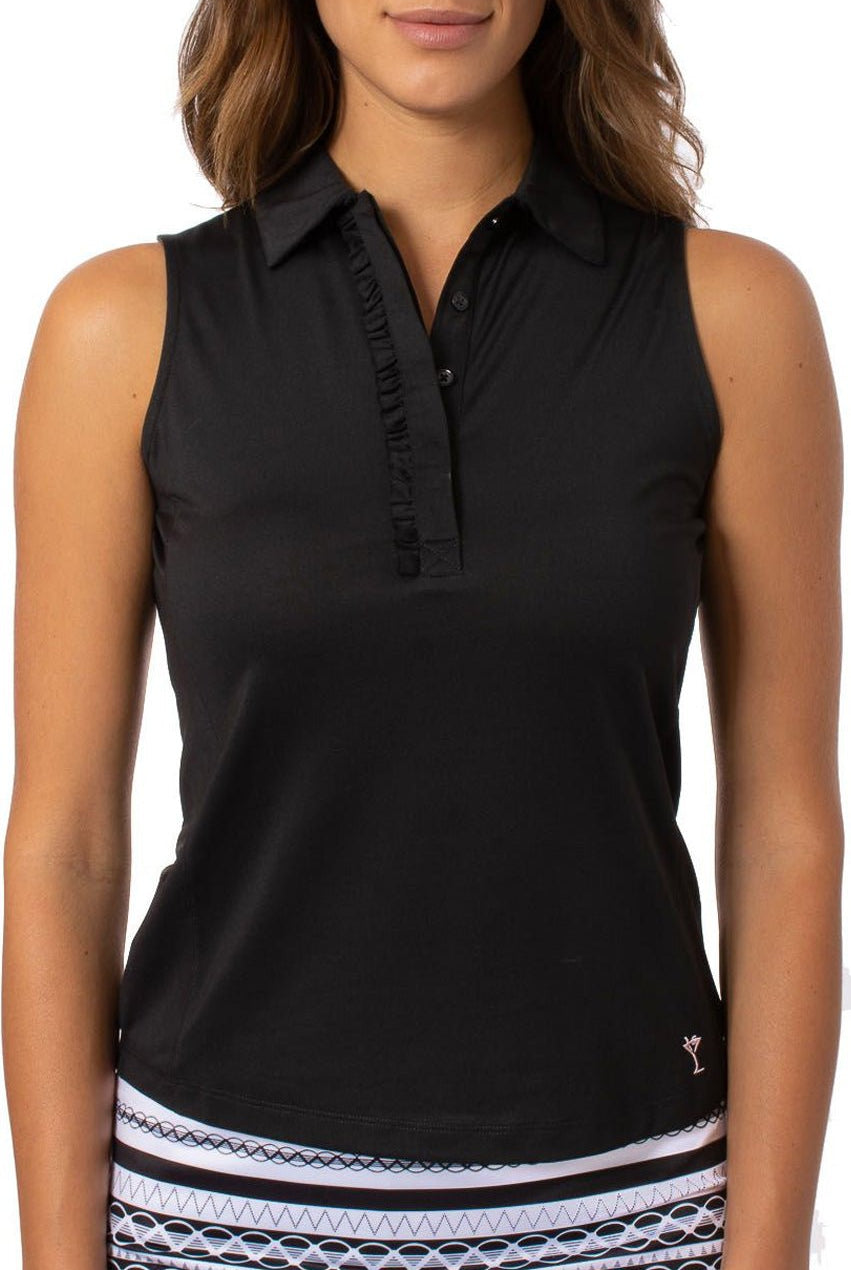 Black Sleeveless Ruffle Polo - GolftiniTops