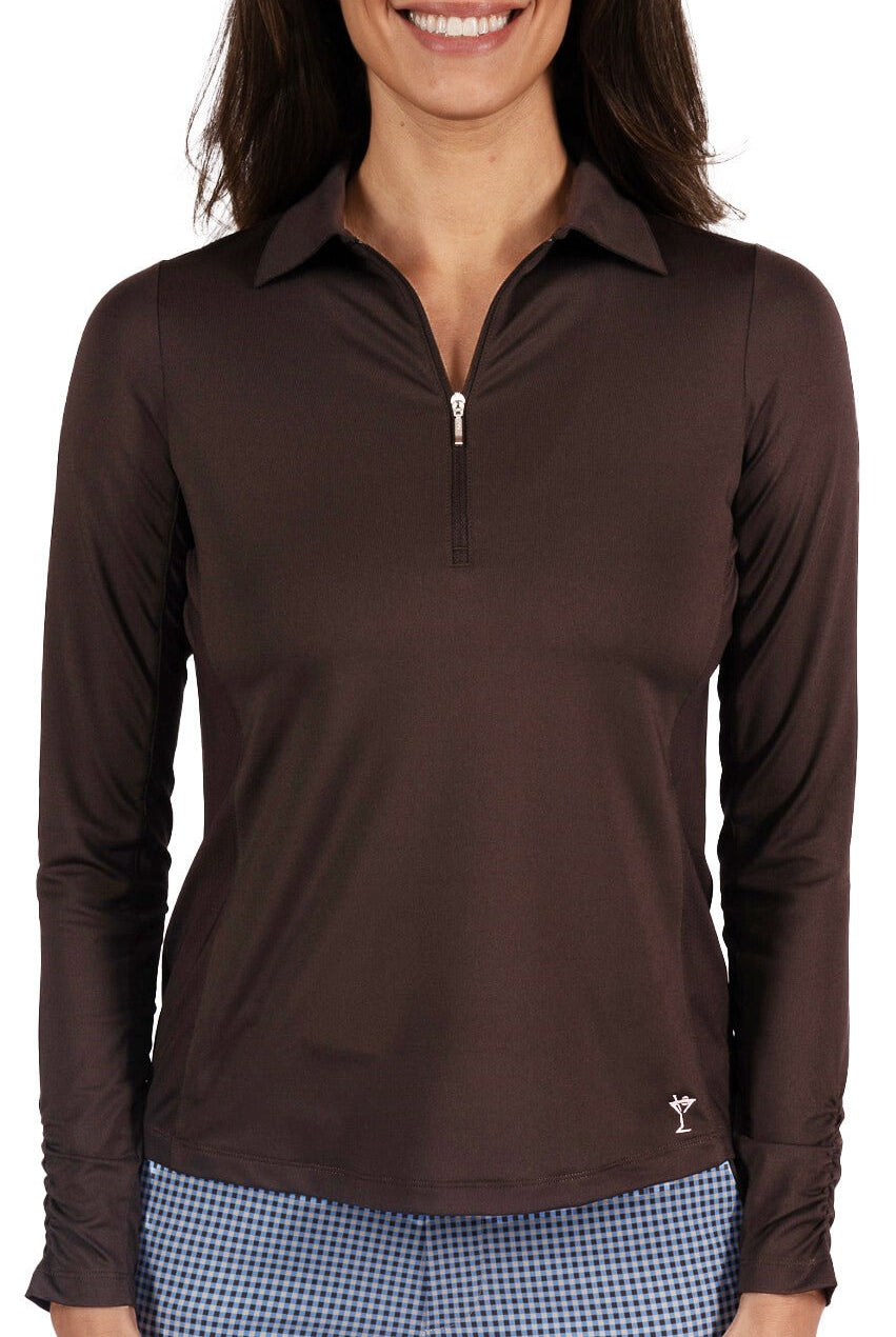 Cocoa Long Sleeve Zip Polo - GolftiniTops