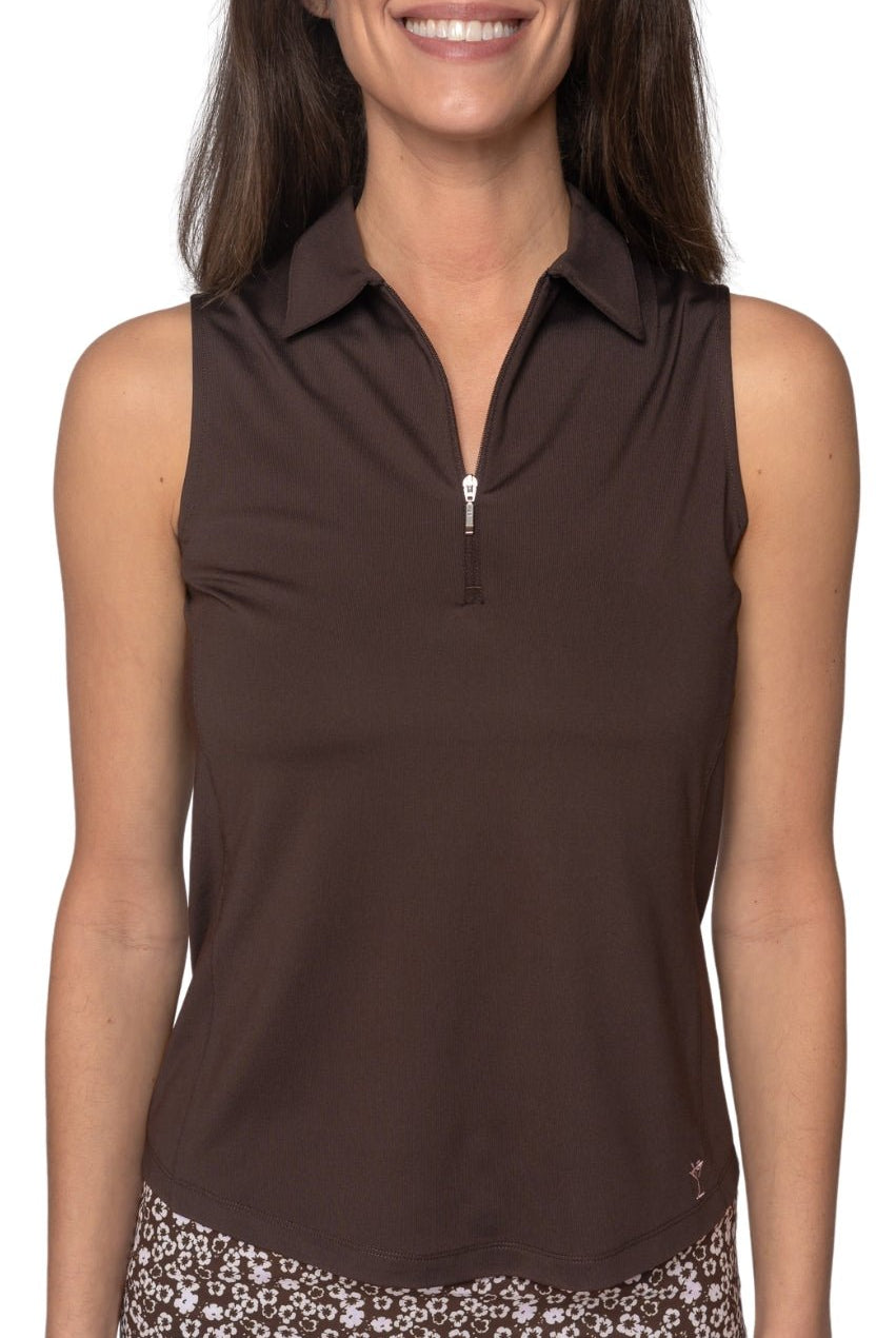 Cocoa Sleeveless Zip Polo - GolftiniTops