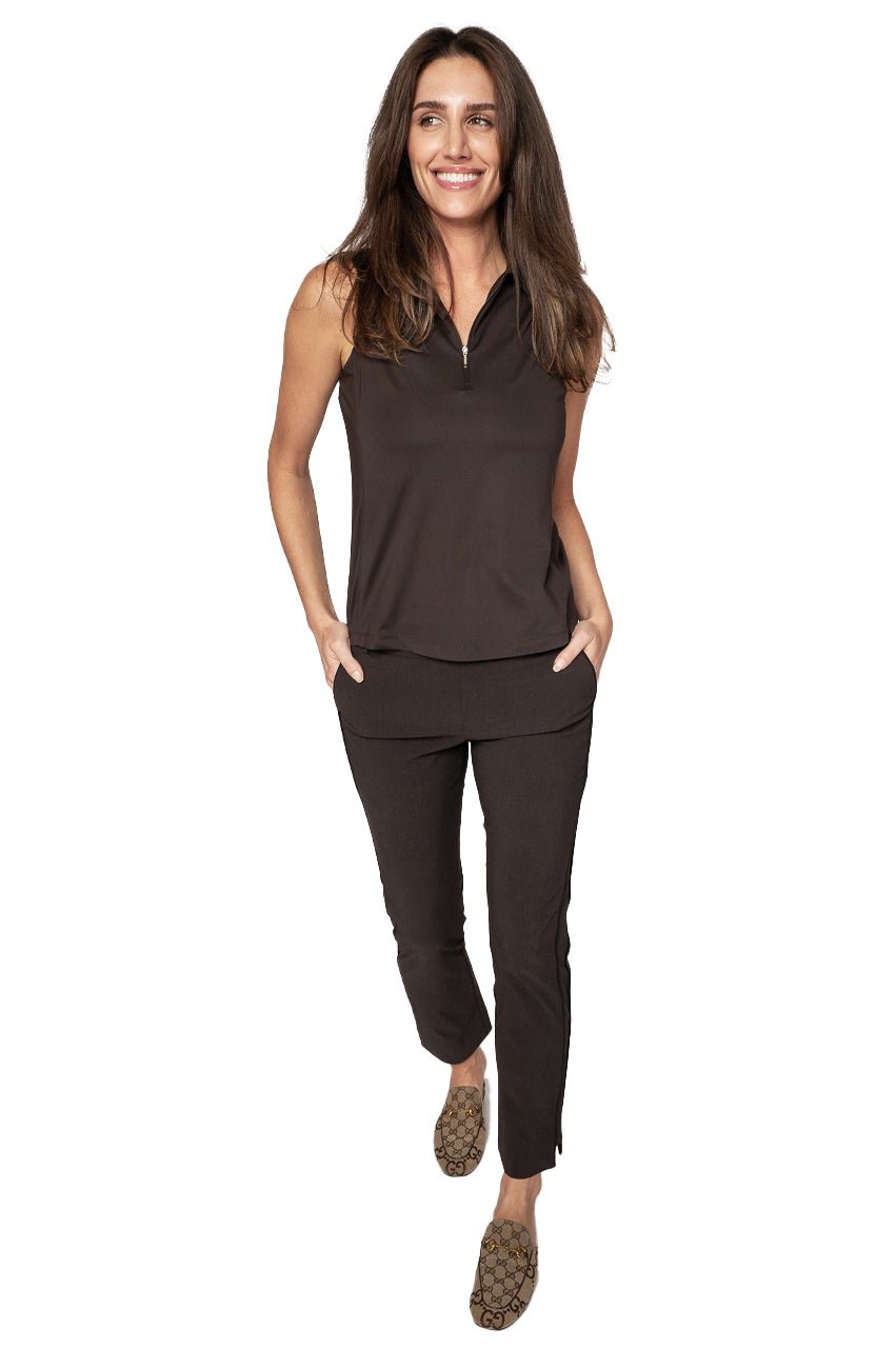 Cocoa Sleeveless Zip Polo - GolftiniTops