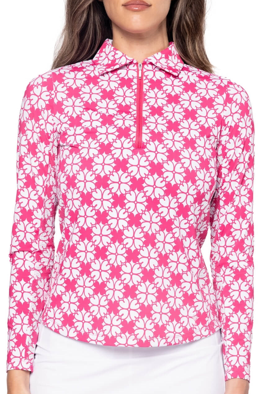 Floral Long Sleeve Cool Girl Polo - GolftiniTops