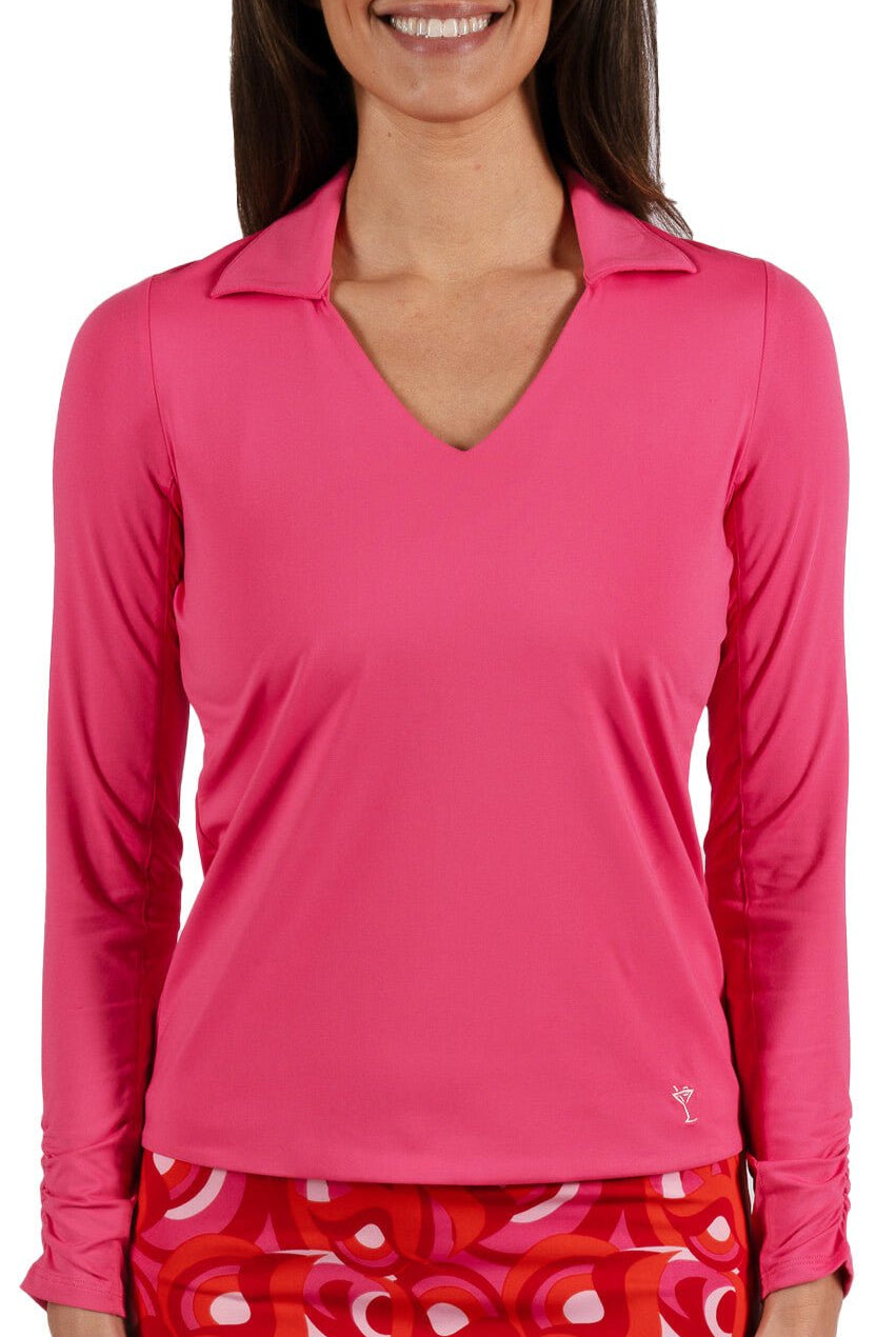 Hot Pink Long Sleeve Lisa Sport Polo - GolftiniTops