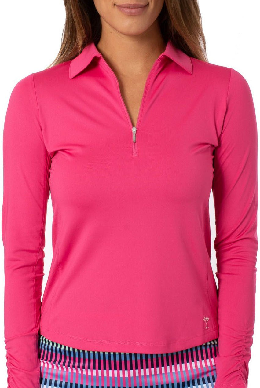 Hot Pink Long Sleeve Zip Polo - GolftiniTops