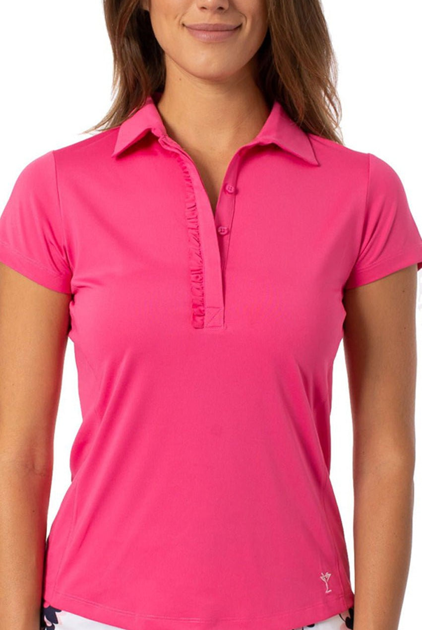 Hot Pink Short Sleeve Ruffle Polo - GolftiniTops