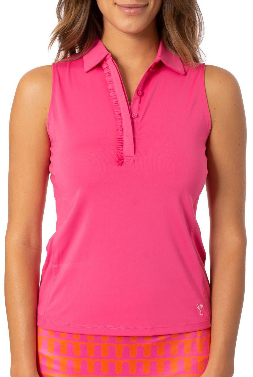 Hot Pink Sleeveless Ruffle Polo - GolftiniTops