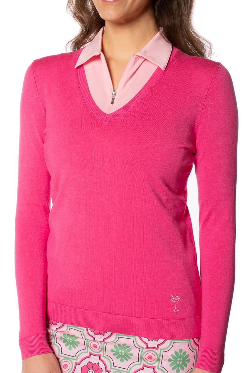 Hot Pink Stretch V - Neck Sweater - GolftiniSweaters