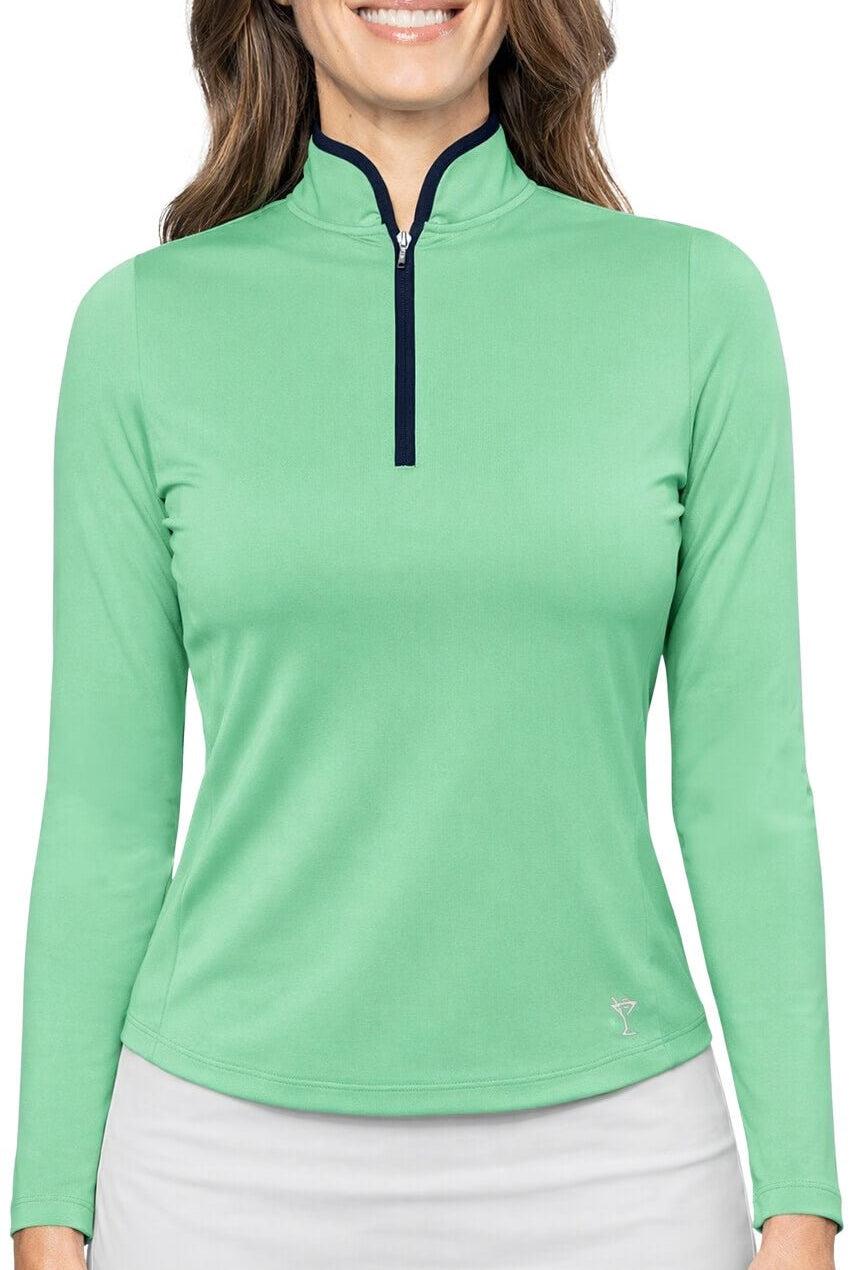 Kelly Green/Navy Long Sleeve Cool Girl Mock Polo - GolftiniTops