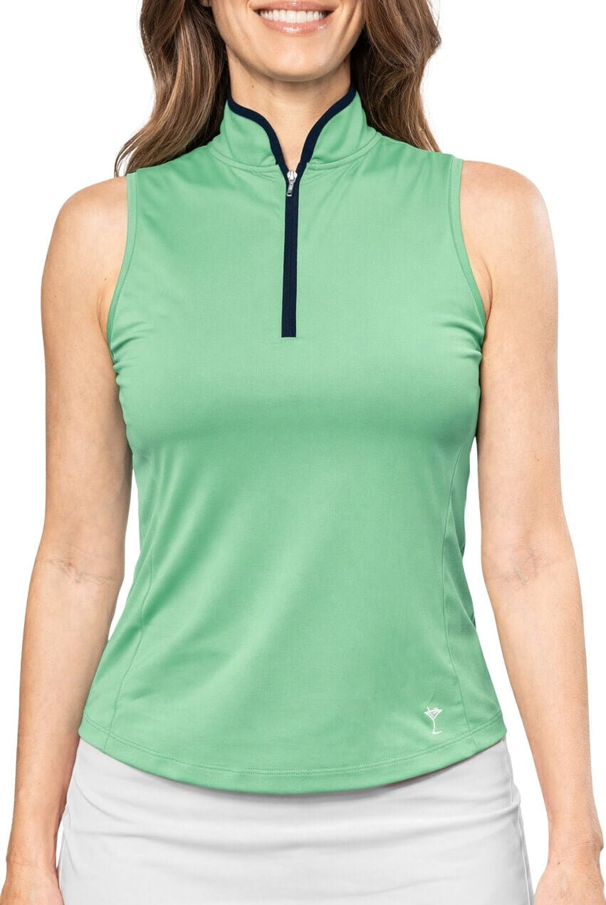 Kelly Green/Navy Sleeveless Cool Girl Mock Polo - GolftiniTops