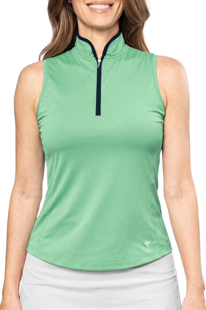 Kelly Green/Navy Sleeveless Cool Girl Mock Polo - GolftiniTops