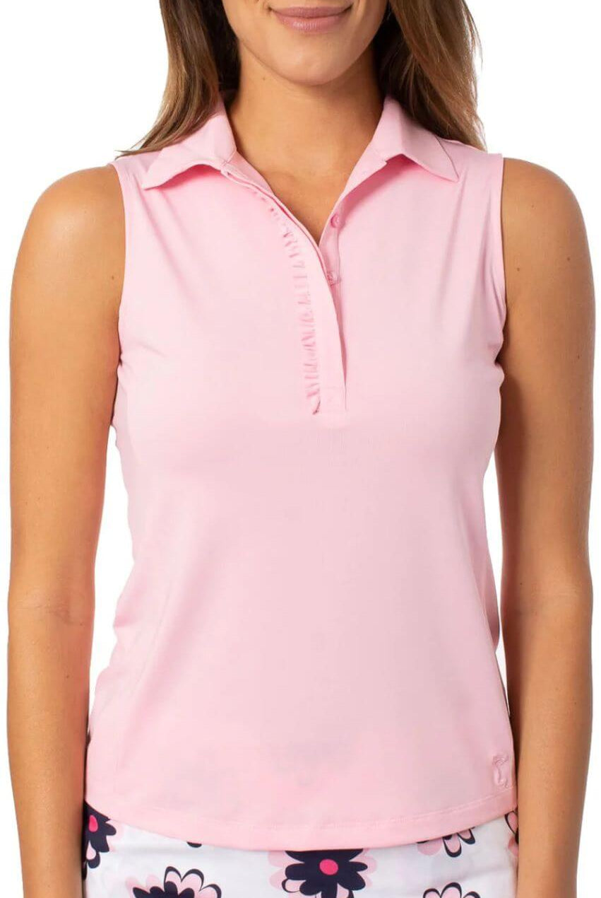 Light Pink Sleeveless Ruffle Polo - GolftiniTops