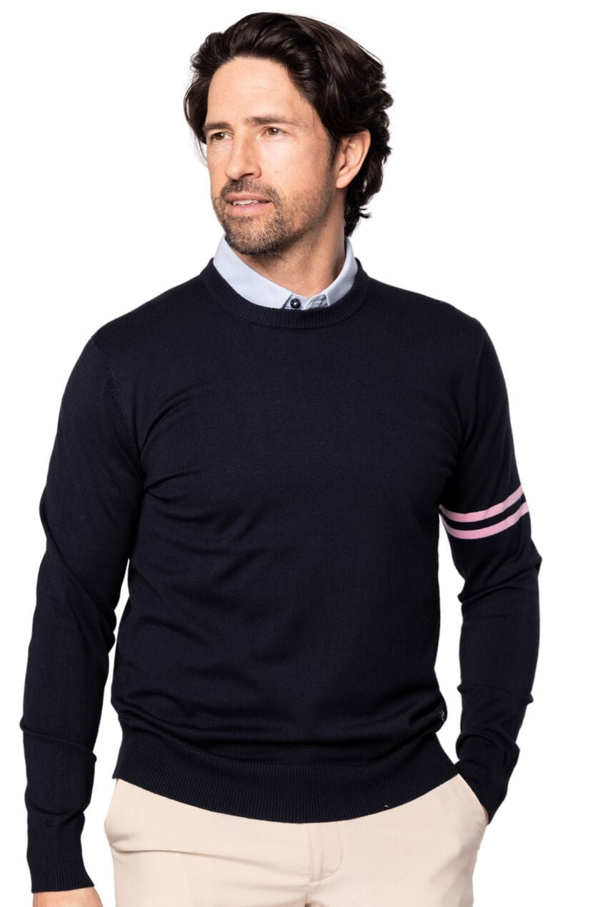 Men's Navy Striped Crewneck Sweater - GolftiniMen's Tops