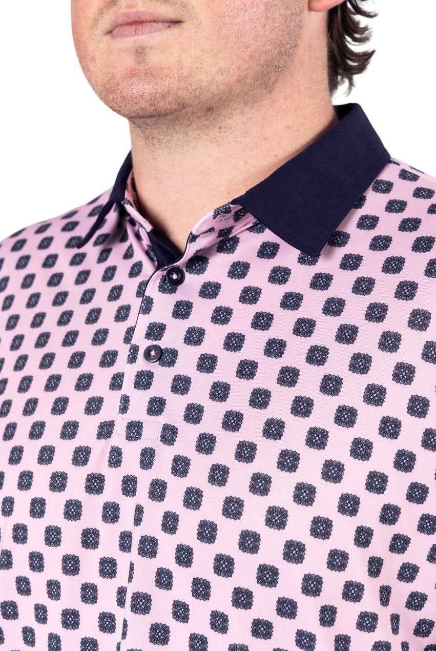 Men's Pink Medallion Pique Polo - GolftiniMen's Tops