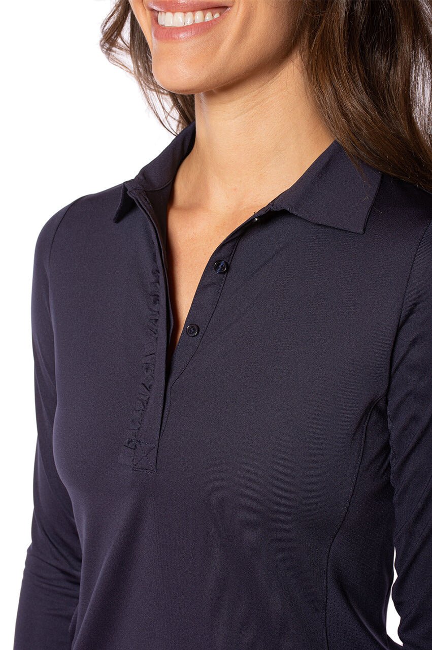 Navy Long Sleeve Ruffle Polo - GolftiniTops