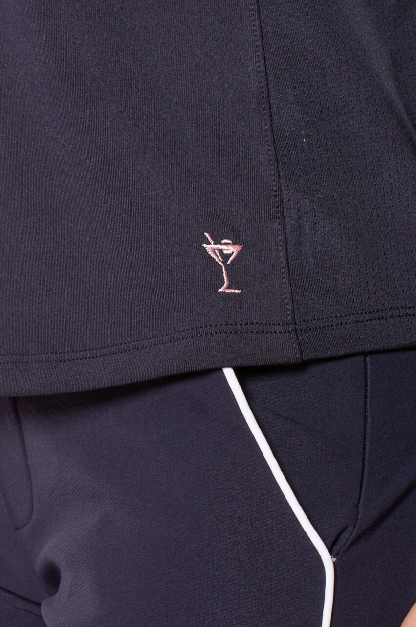 Navy Long Sleeve Ruffle Polo - GolftiniTops