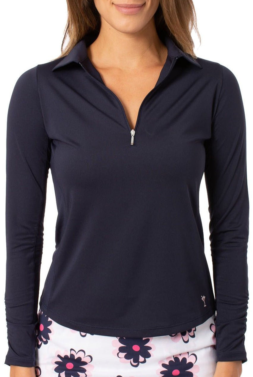 Navy Long Sleeve Zip Polo - GolftiniTops