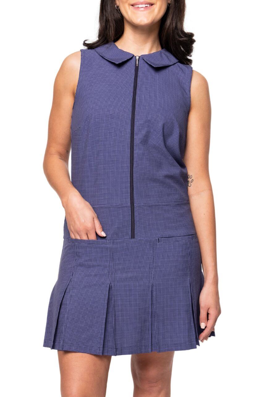 Navy Plaid Timeless Pleated Dress - GolftiniDress
