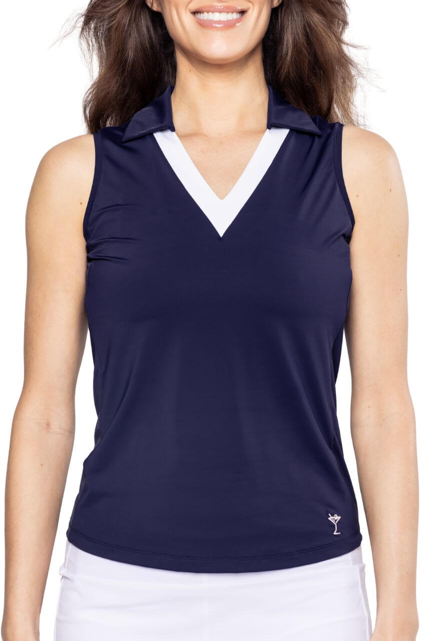 Navy Say Yes Sleeveless Sport Polo - GolftiniTops