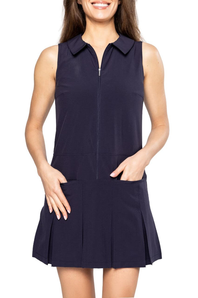 Navy Pleated Timeless Dress | Women's Athletic Dress by Golftini Navy Pleated Timeless Dress | Women's Athletic Dress by Golftini