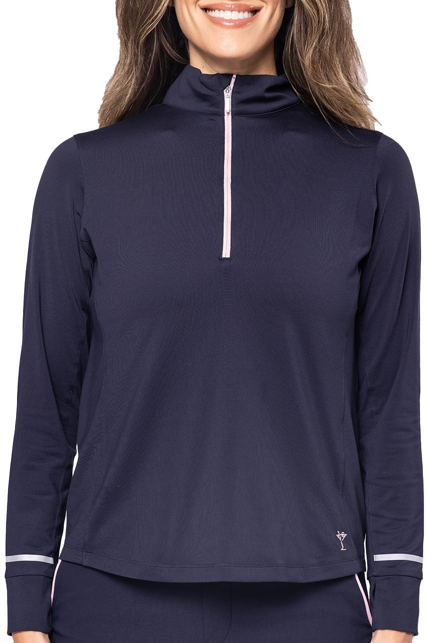 Navy/Rose Pink Fabulous Mock Pullover - GolftiniTops