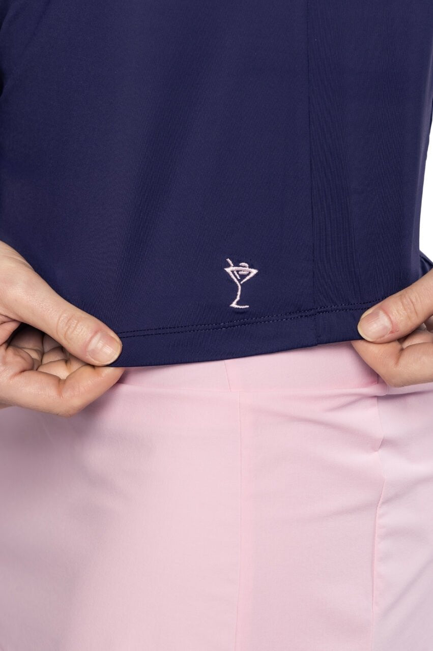 Navy/Rose Pink Long Sleeve Cool Girl Mock Polo - GolftiniTops