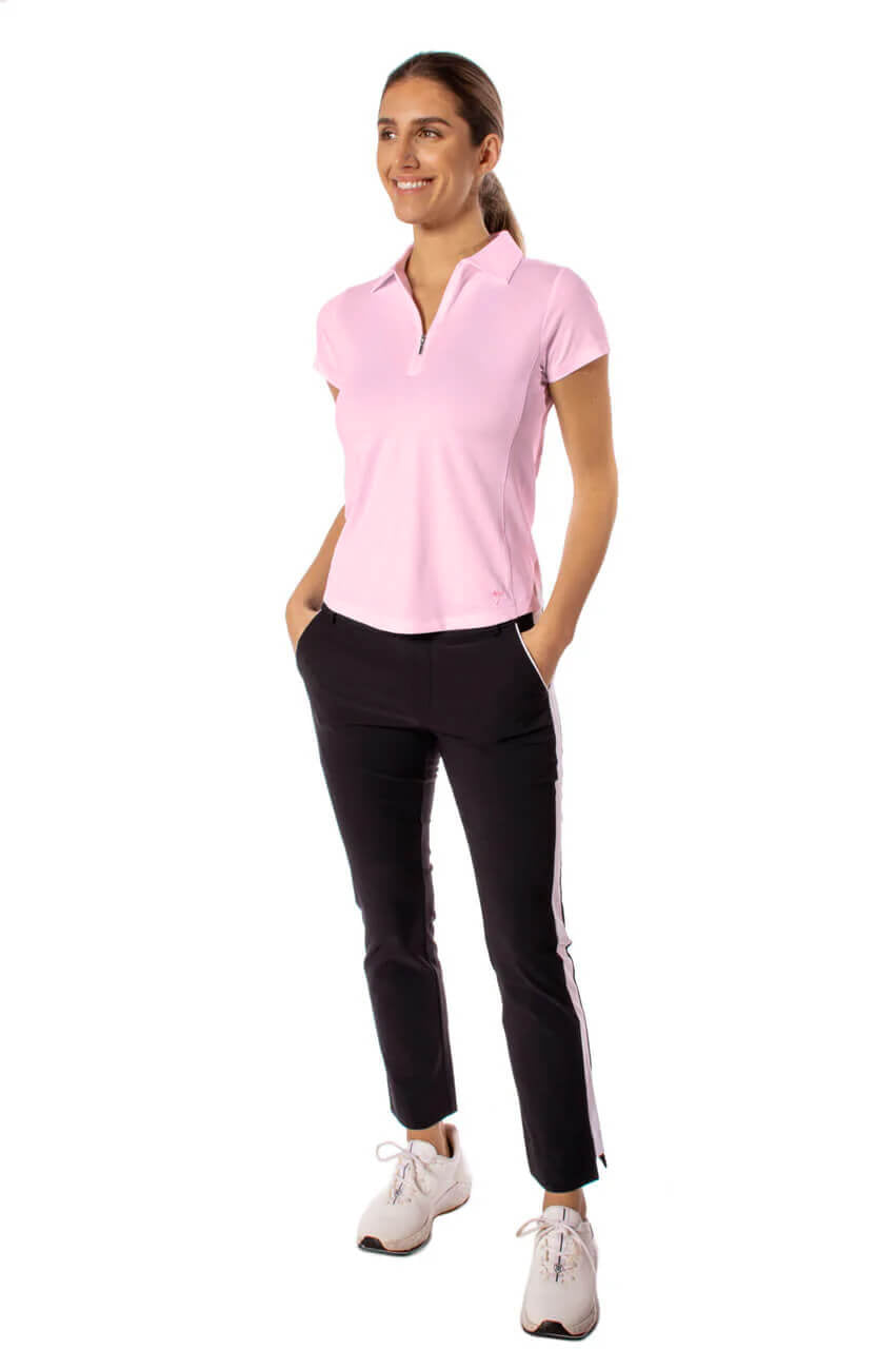 Rose Pink Short Sleeve Zip Polo - GolftiniTops