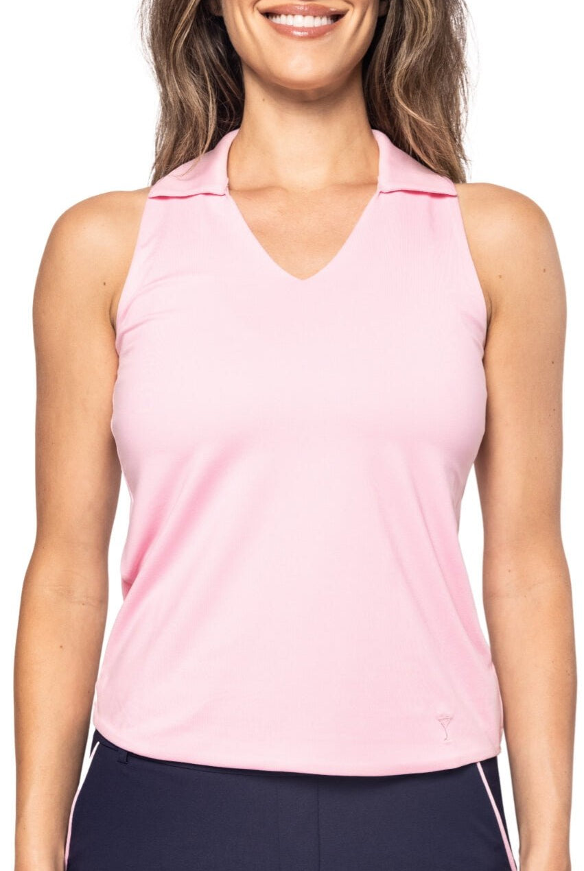 Rose Pink Sleeveless Lisa Sport Polo - GolftiniTops