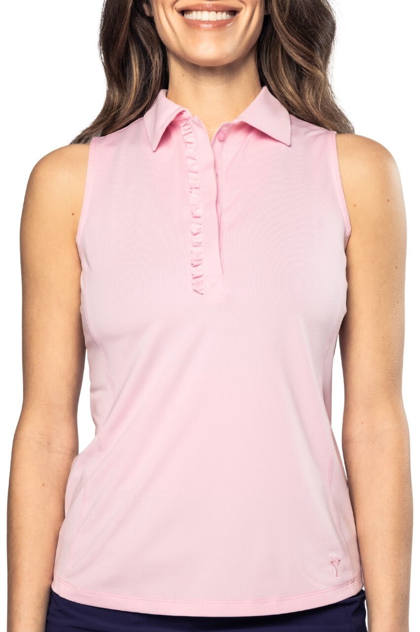 Rose Pink Sleeveless Ruffle Polo - GolftiniTops