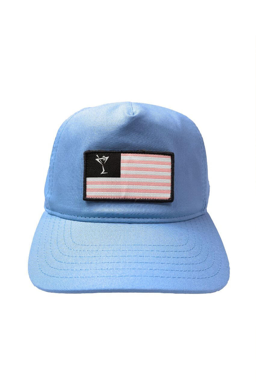 Seersucker Blue Martini Flag Hat - GolftiniHats & Visors