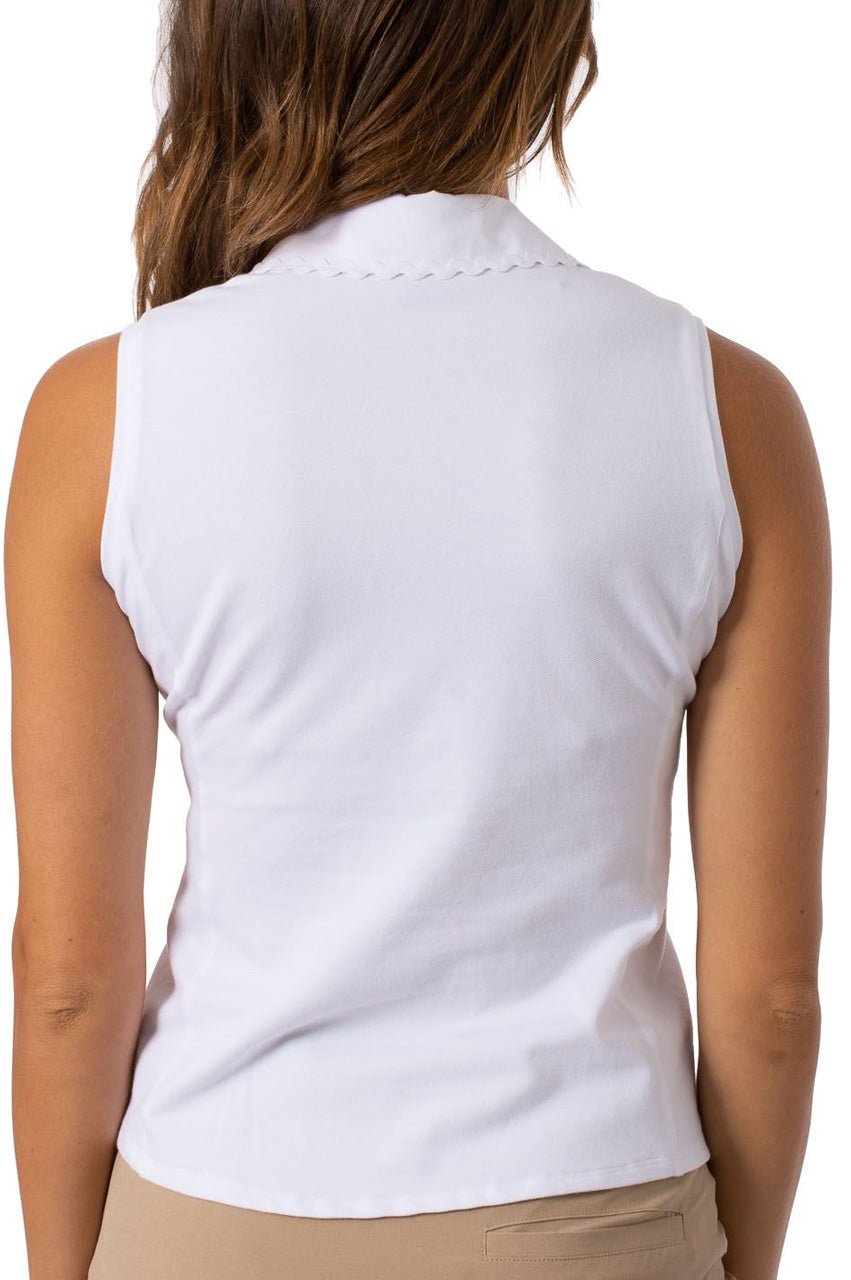 Sleeveless Stretch Pique Cotton Polo with White Ric Rac Trim - GolftiniTops