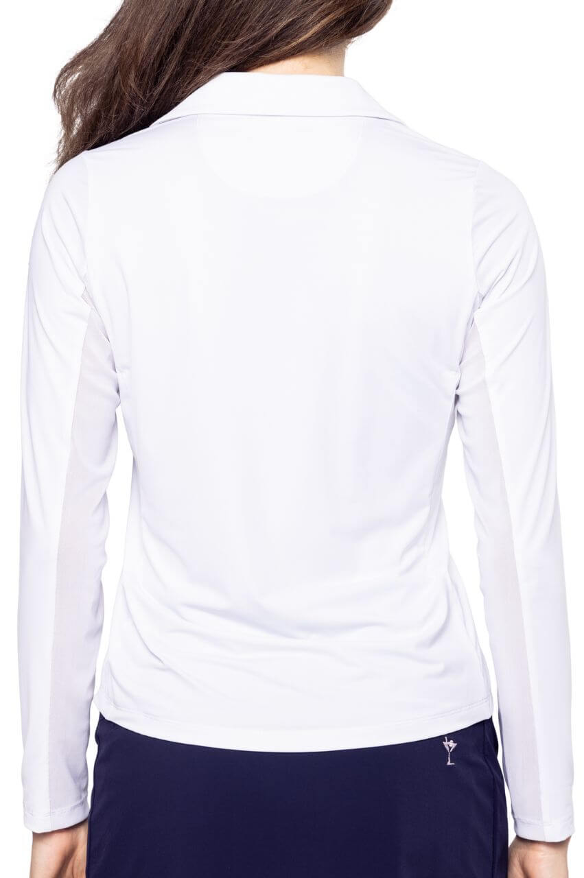 White Say Yes Long Sleeve Sport Polo - GolftiniTops