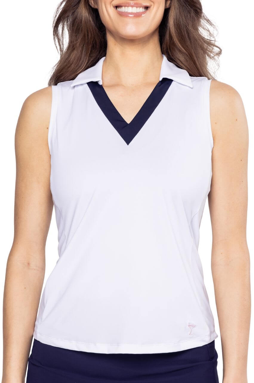 White Say Yes Sleeveless Sport Polo - GolftiniTops