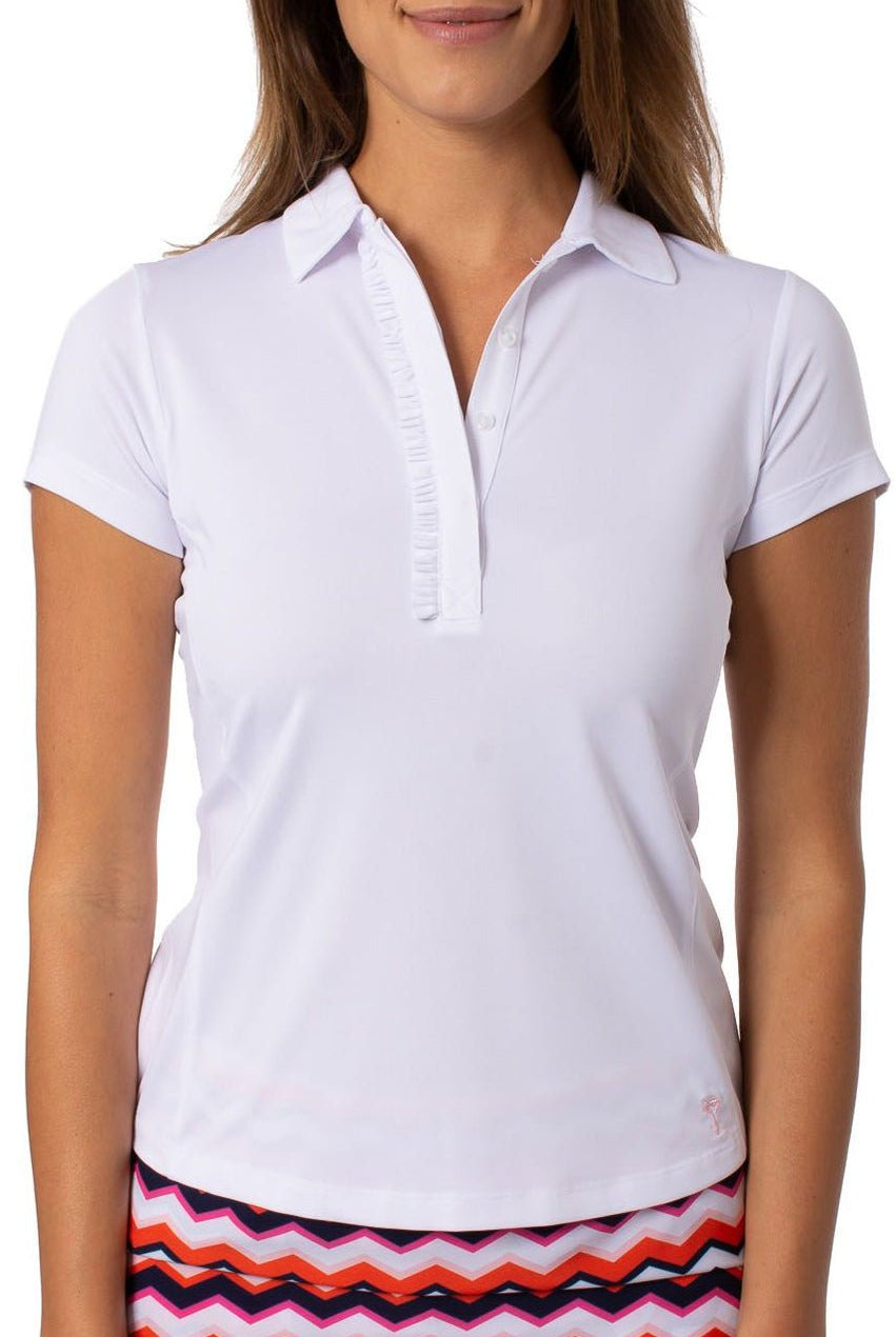 White Short Sleeve Ruffle Polo - GolftiniTops