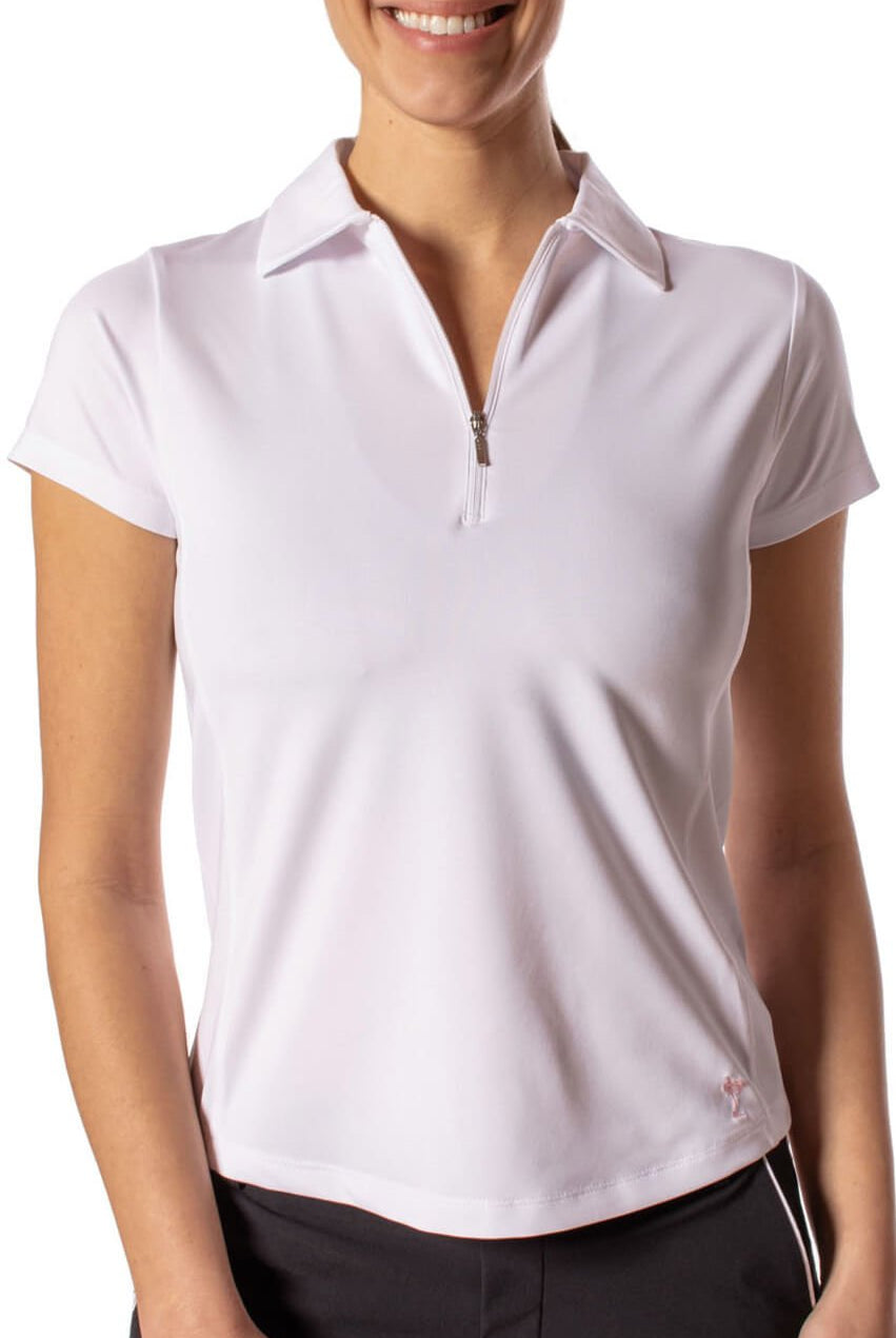 White Short Sleeve Zip Polo - GolftiniTops