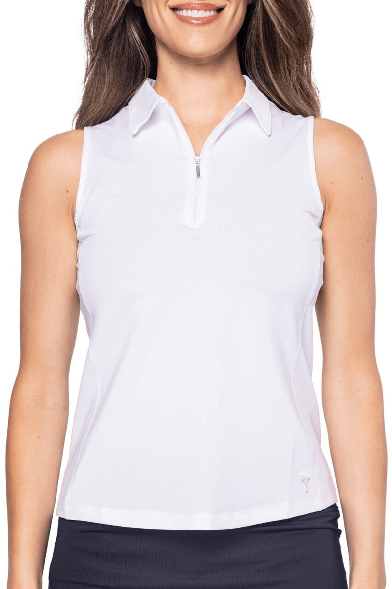 Sleeveless Womens White Golf Shirt Bloom Ladies Sleeveless Golf