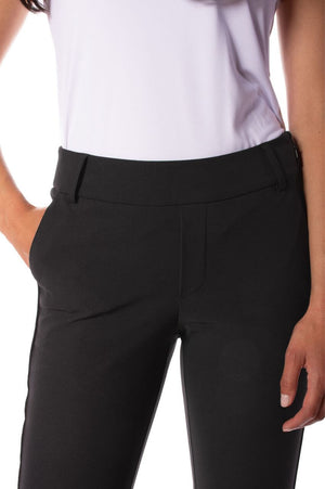 Women's black pull-on golf pant with belt loop and side pockets