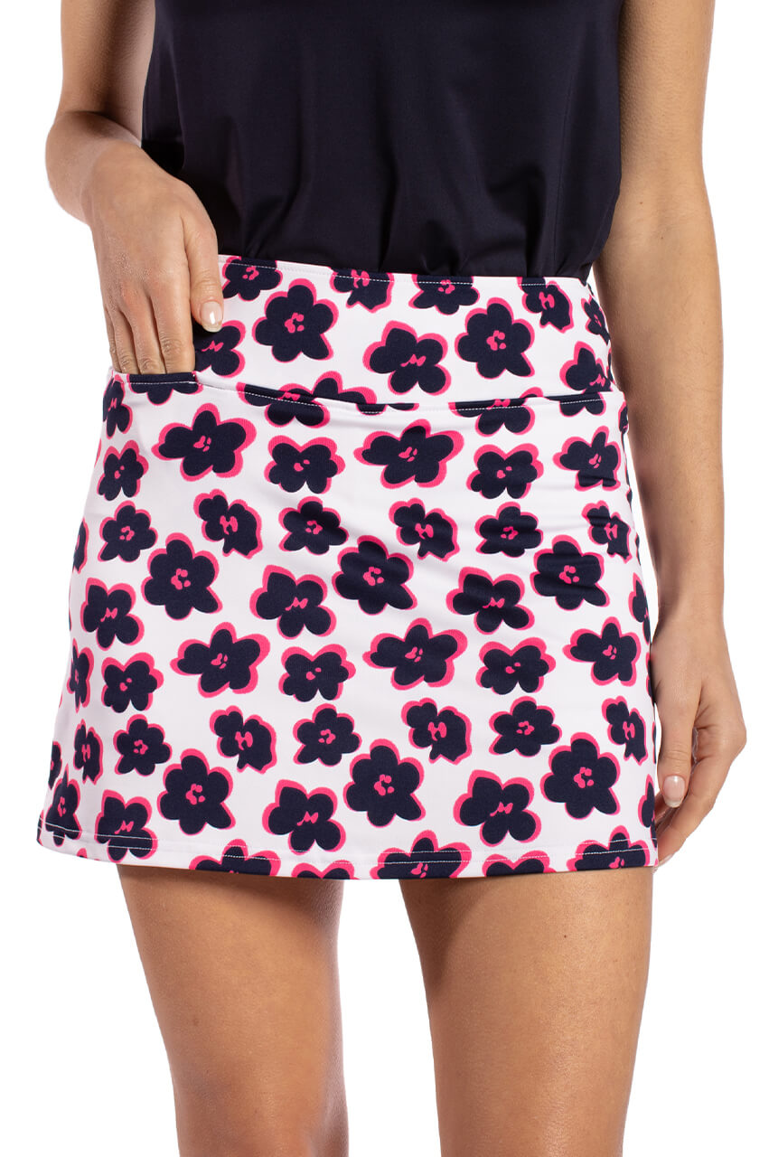 Women's white navy and hot pink floral skort with hidden front tee pocket