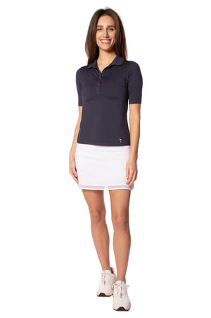Cute women's navy elbow length golf polo with white skort