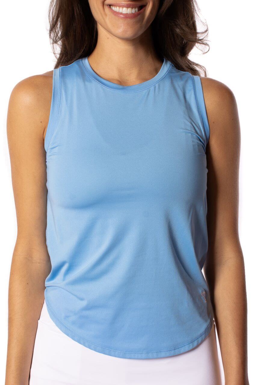 Womens athletic sky blue sleeveless top with tied style