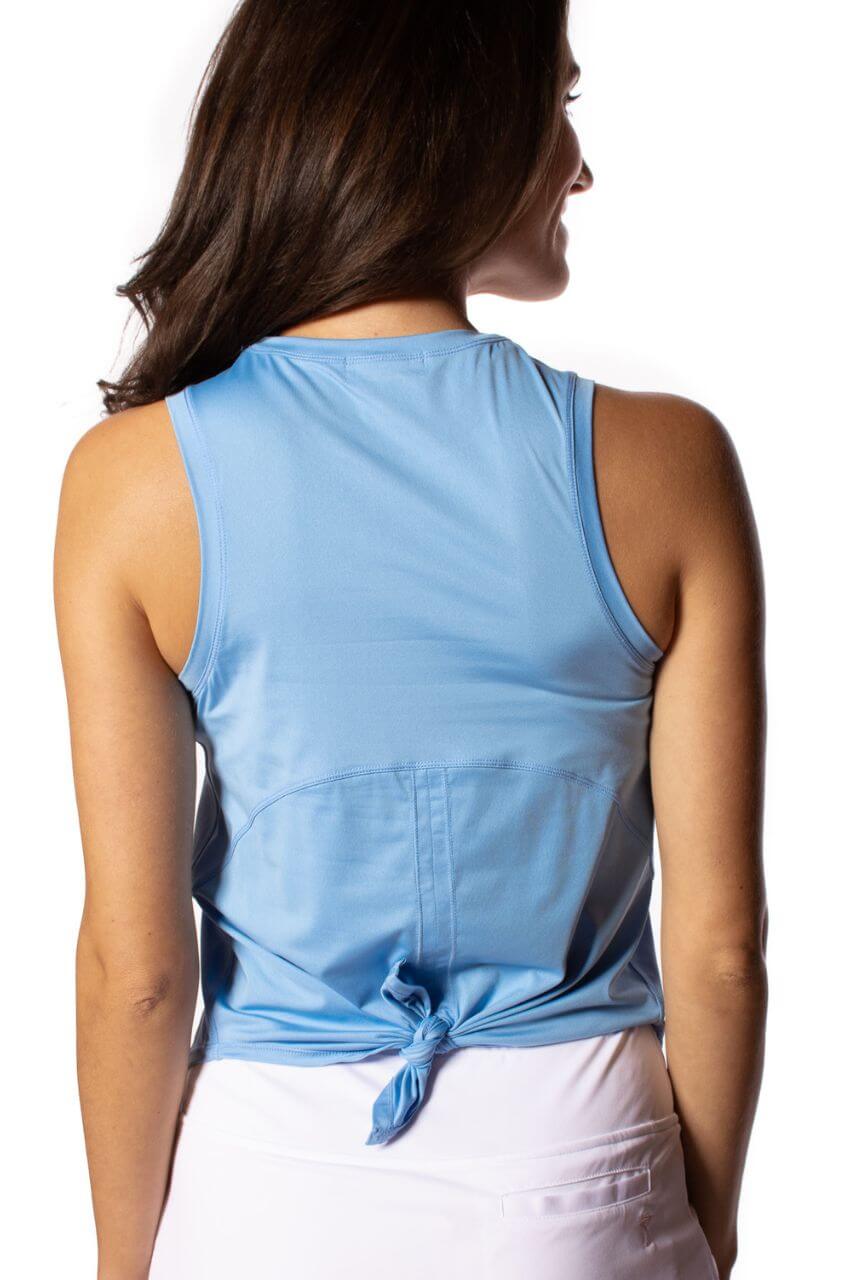 Womens athletic sky blue sleeveless top with tied style