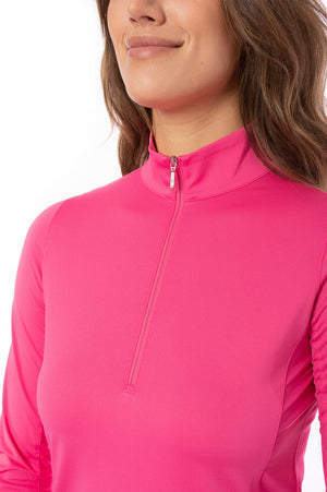 Hot Pink Long Sleeve Zip Mock Polo