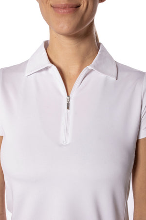 White Short Sleeve Zip Polo