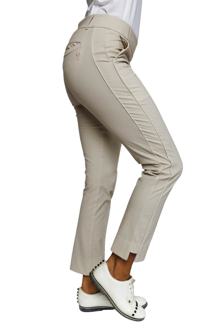 Khaki Houndstooth Stretch Ankle Pant