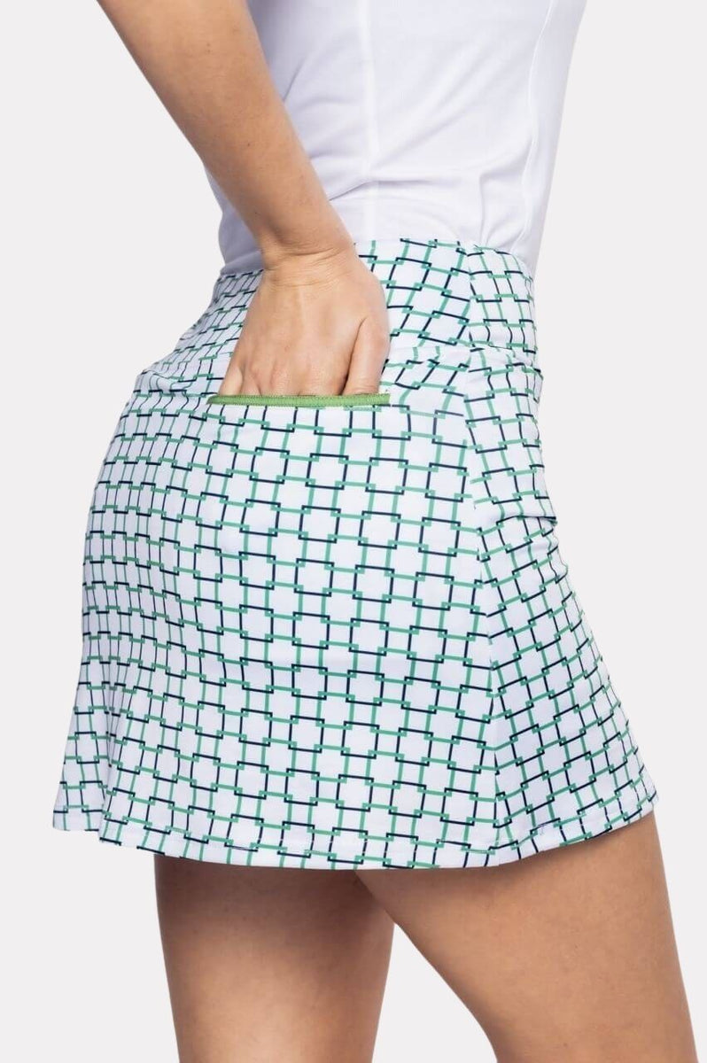 White/Green Pull-On Golf Skort | Printed & Patterned Skort by Golftini